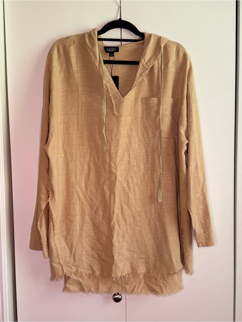 GGO Beige Hooded Tunic Sweater